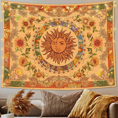 Lofaris Vintage Sunflower Sun Moon Indie Boho Wall Tapestry