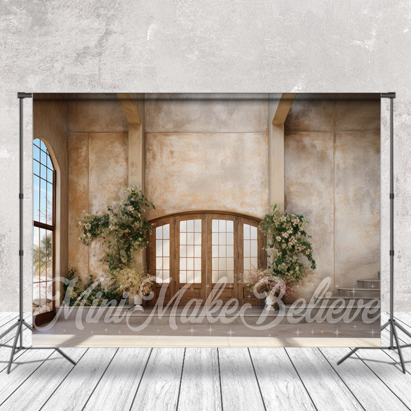 Lofaris Vintage Wall Window Floral Wood Door Stair Backdrop