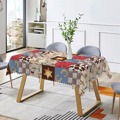 Lofaris Vintage Western Blue Red Brown Cow Splice Tablecloth