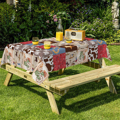 Lofaris Vintage Western Blue Red Brown Cow Splice Tablecloth