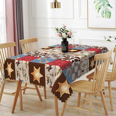 Lofaris Vintage Western Blue Red Brown Cow Splice Tablecloth