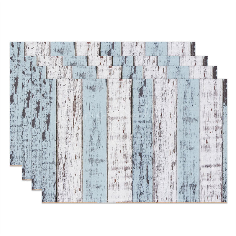 Lofaris Vintage White Blue Wood Grain Set Of 4 Placemats