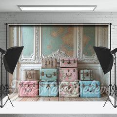 Lofaris Vintage White Wall Luggage Spring Photo Backdrop