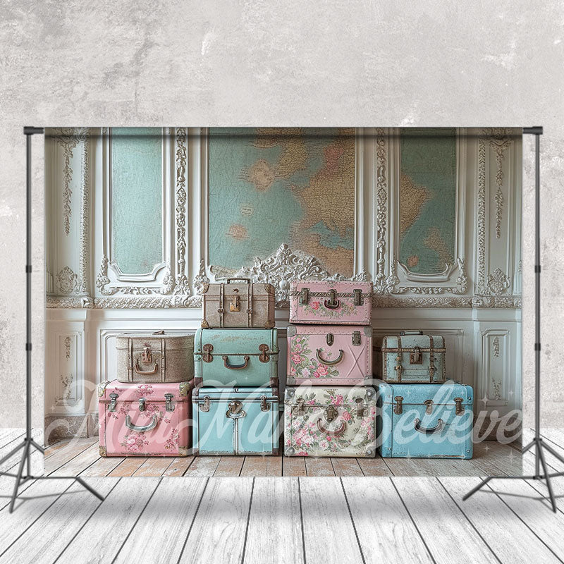 Lofaris Vintage White Wall Luggage Spring Photo Backdrop