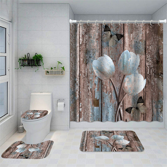 Lofaris Vintage Wooden Floral Tulip Flower Shower Curtain