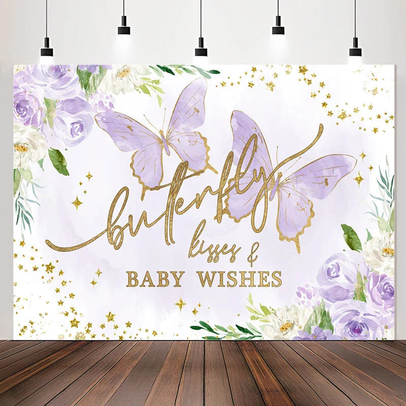 Lofaris Violet Butterfly kisses Wishes Baby Shower Backdrop