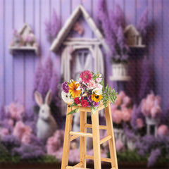 Lofaris Violet Wooden Wall Floral Window Easter Backdrop