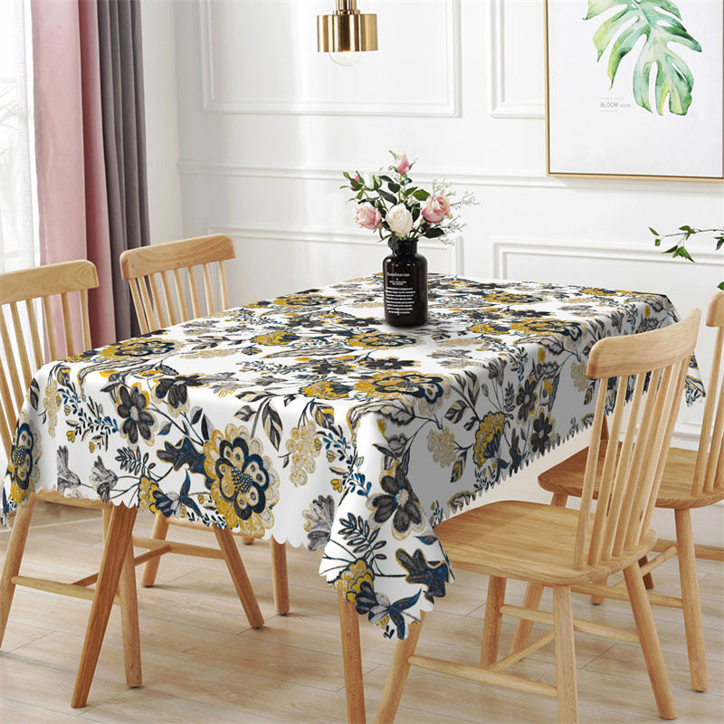 Lofaris Voguish Yellow Floral Patterns Rectangle Tablecloth
