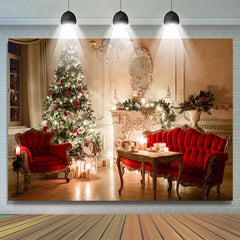 Lofaris Warm Cozy Candles Christmas Tree Red Sofa Backdrop