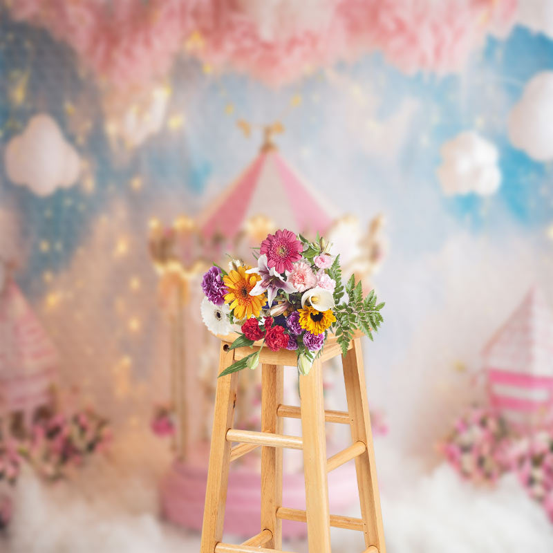 Lofaris Warm Pink Merry Go Round Floral White Cloud Backdrop