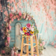 Lofaris Warm Pink Peach Flower Retro Blue RV Spring Backdrop