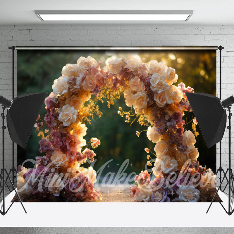 Lofaris Warm Sunset Colored Arch Door Bokeh Flower Backdrop