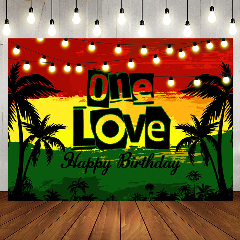 Lofaris Watercolor Beach Night One Love Happy Birthday Backdrop