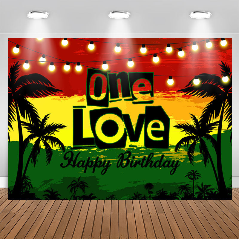 Lofaris Watercolor Beach Night One Love Happy Birthday Backdrop