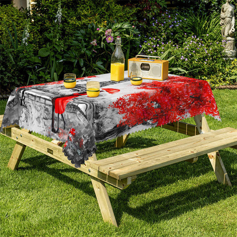 Lofaris Watercolor Eiffel Towel Couple Red Floral Tablecloth