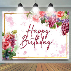 Lofaris Watercolor Floral Grape Wine Happy Birthday Backdrop