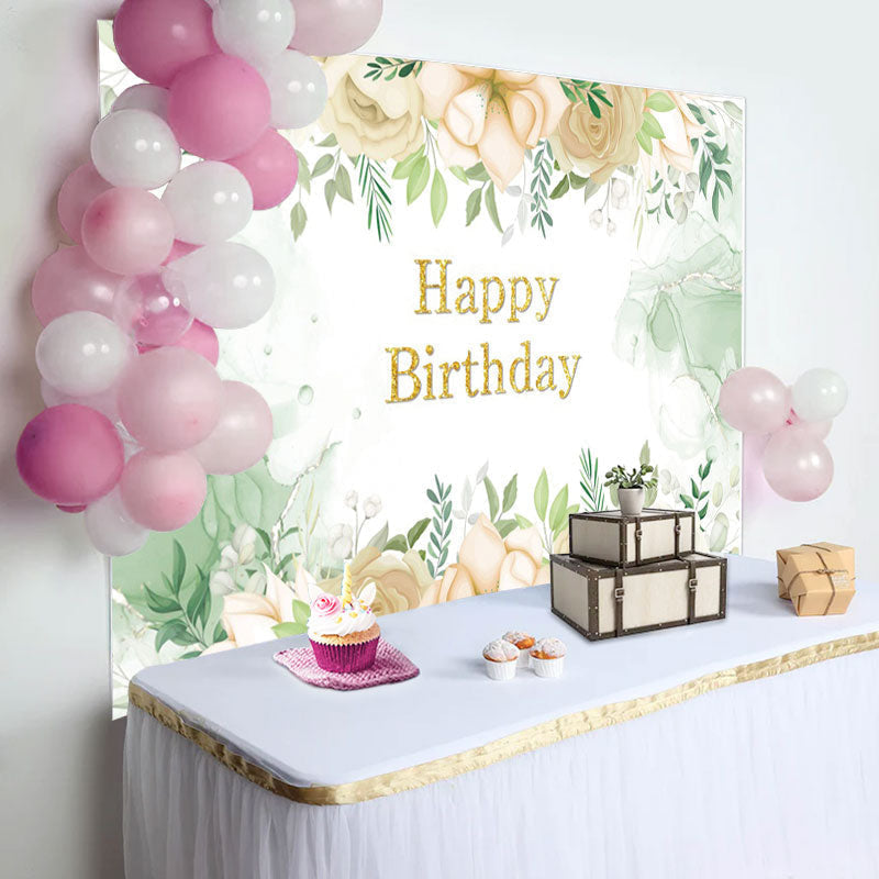 Lofaris Watercolor Floral Green Leaves Birthday Backdrop