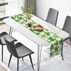 Lofaris Watercolor Green Clovers White Spring Table Runner