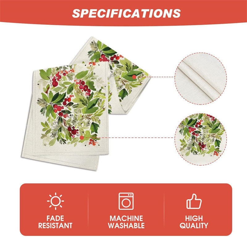 Lofaris Watercolor Green Leaves Cherry Christmas Table Runner