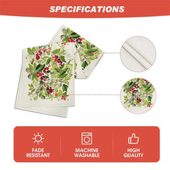 Lofaris Watercolor Green Leaves Cherry Christmas Table Runner