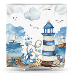 Lofaris Watercolor Lighthouse Anchor Sailing Shower Curtain