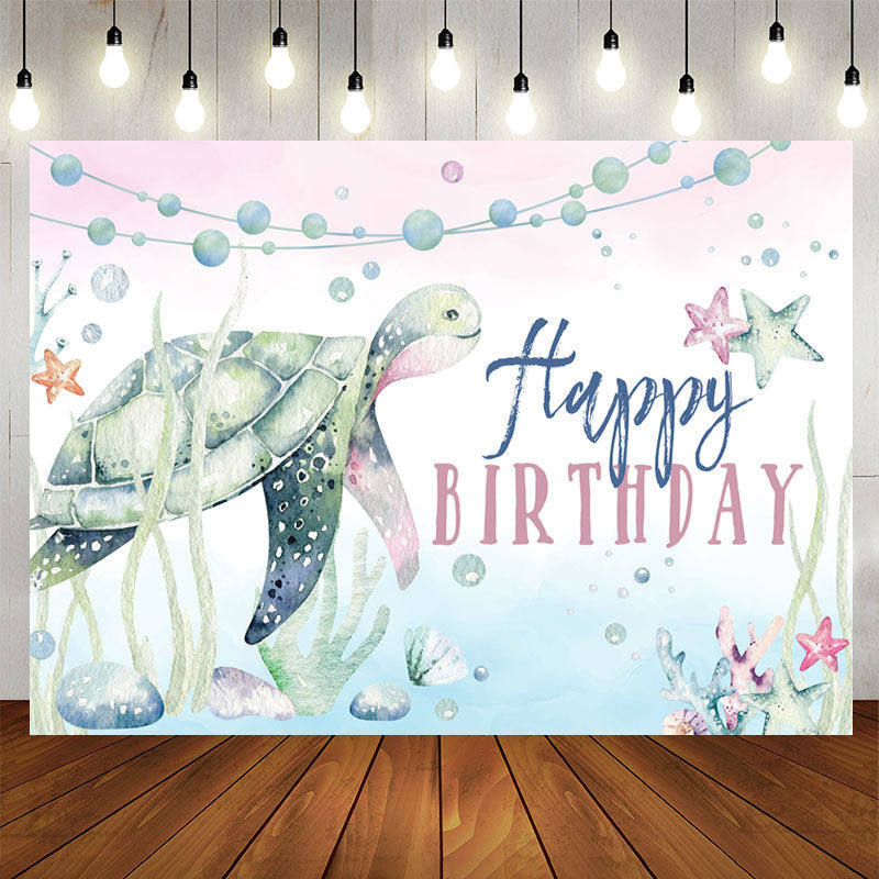 Lofaris Watercolor Ocean Turtle Starfish Birthday Backdrop