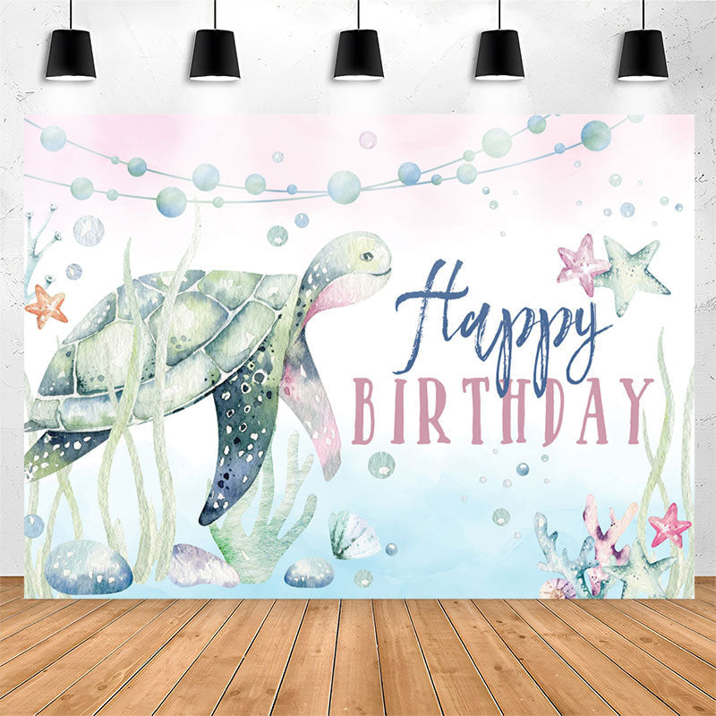 Lofaris Watercolor Ocean Turtle Starfish Birthday Backdrop