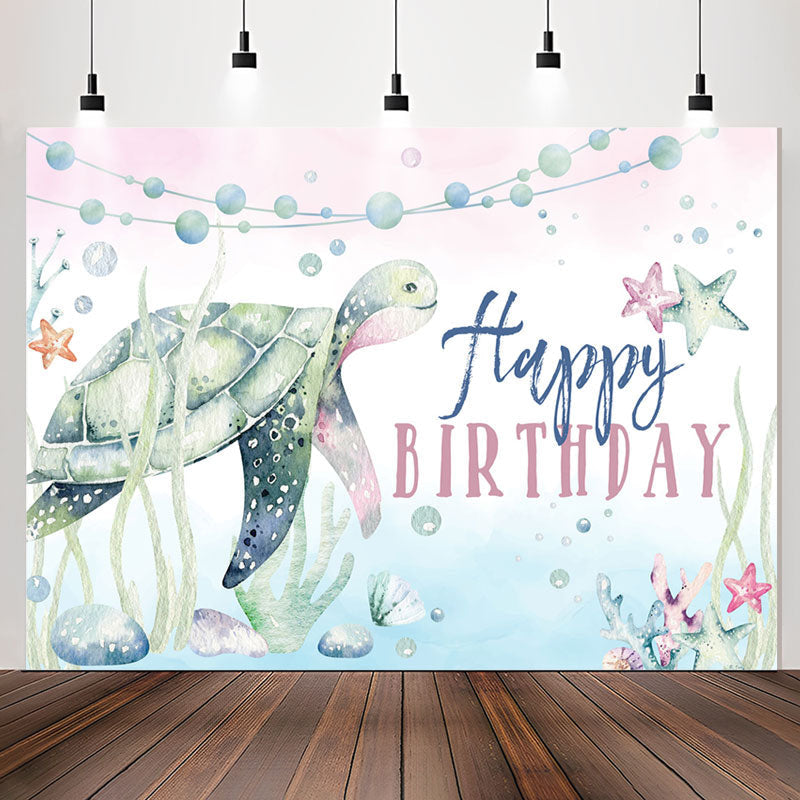 Lofaris Watercolor Ocean Turtle Starfish Birthday Backdrop