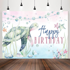 Lofaris Watercolor Ocean Turtle Starfish Birthday Backdrop