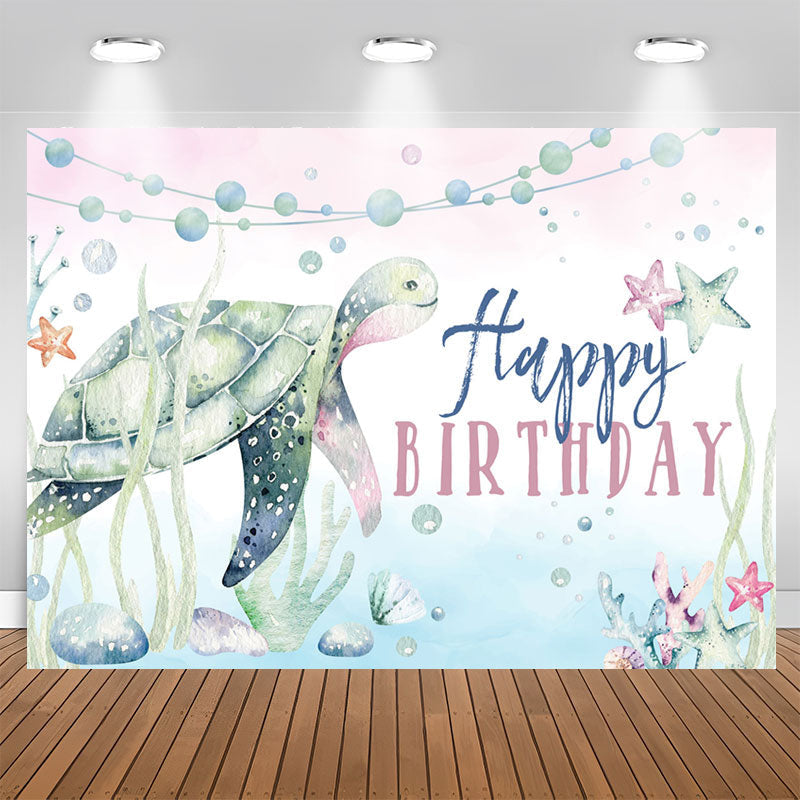 Lofaris Watercolor Ocean Turtle Starfish Birthday Backdrop