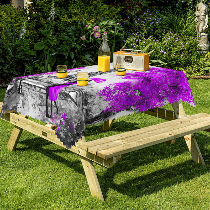 Lofaris Watercolor Purple Floral Couple Eiffel Towel Tablecloth