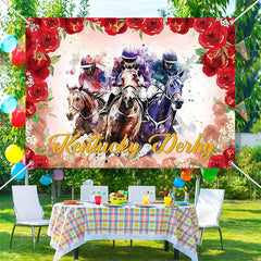 Lofaris Watercolor Red Roses Horse Kentucky Backdrop
