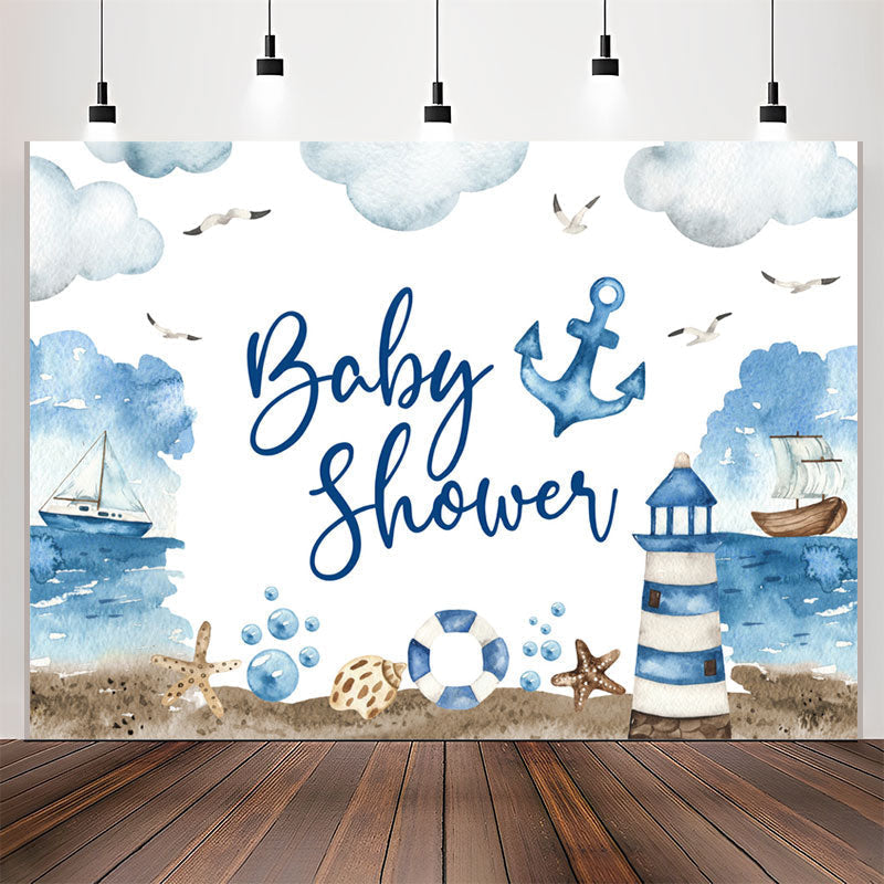 Lofaris Watercolor Sailing Boat Lighthouse Baby Shower Backdrop