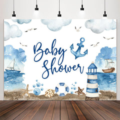 Lofaris Watercolor Sailing Boat Lighthouse Baby Shower Backdrop