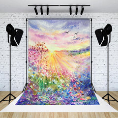 Lofaris Watercolor Spring Flower Sunrise Painting Backdrop