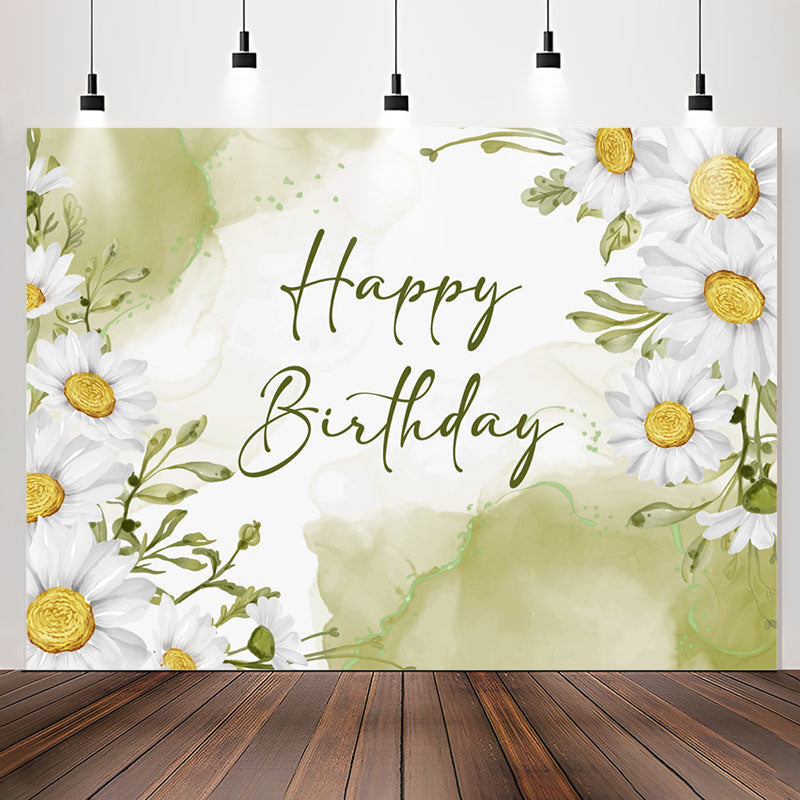 Lofaris Watercolor Texture Green Flowers Birthday Backdrop