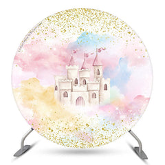 Lofaris Watercolour Pink Castle Round Baby Shower Backdrop