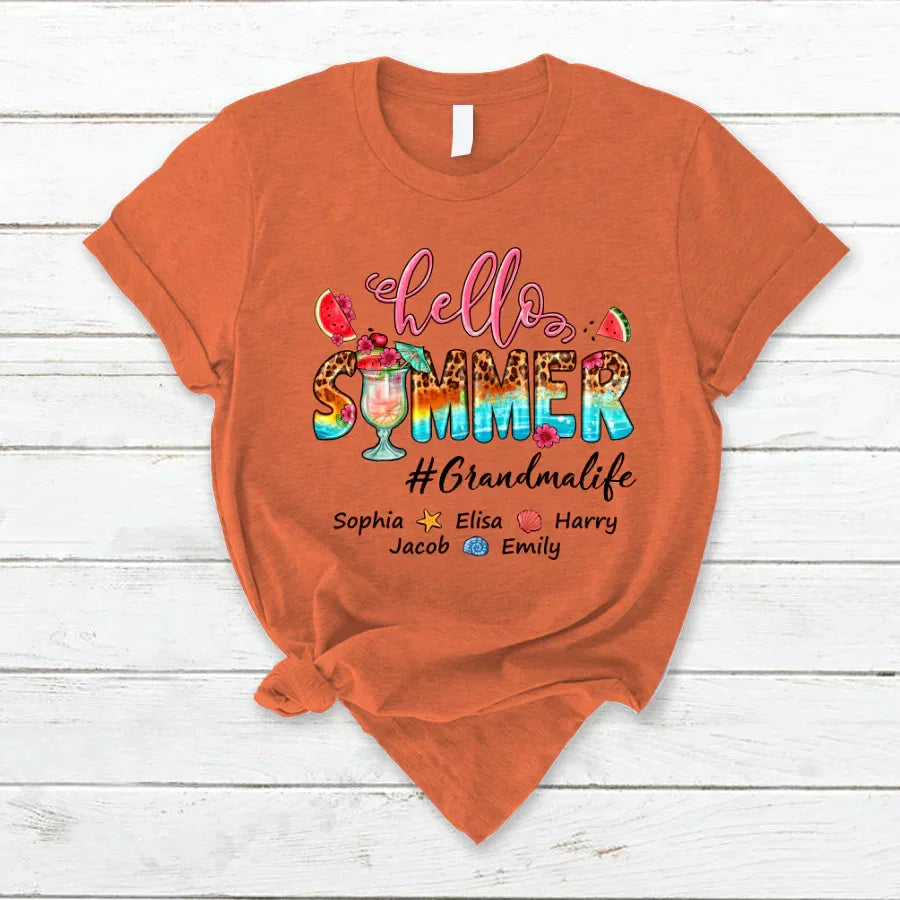 Lofaris Watermelon Leopard Hello Summer Grandma Kids T - Shirt