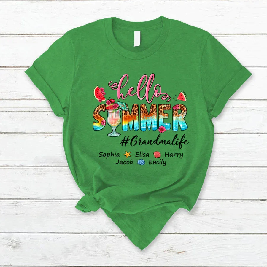Lofaris Watermelon Leopard Hello Summer Grandma Kids T - Shirt