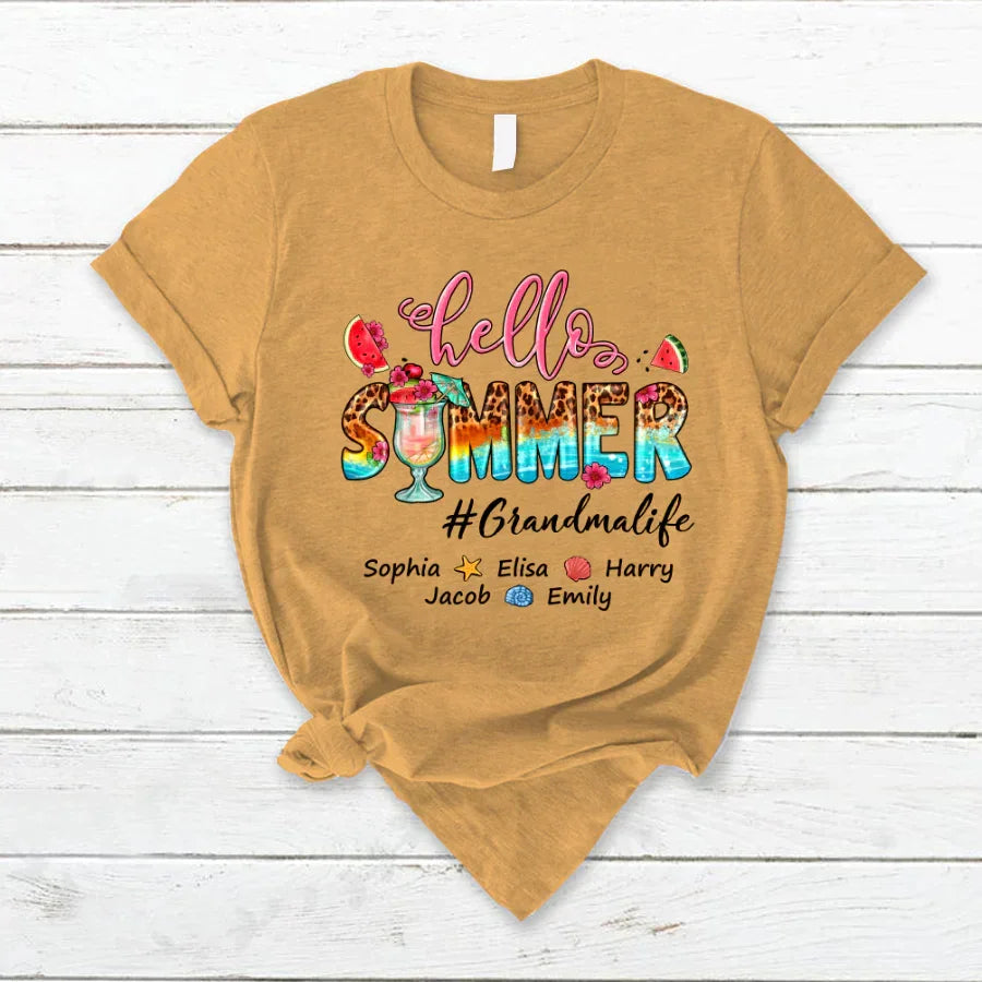 Lofaris Watermelon Leopard Hello Summer Grandma Kids T - Shirt