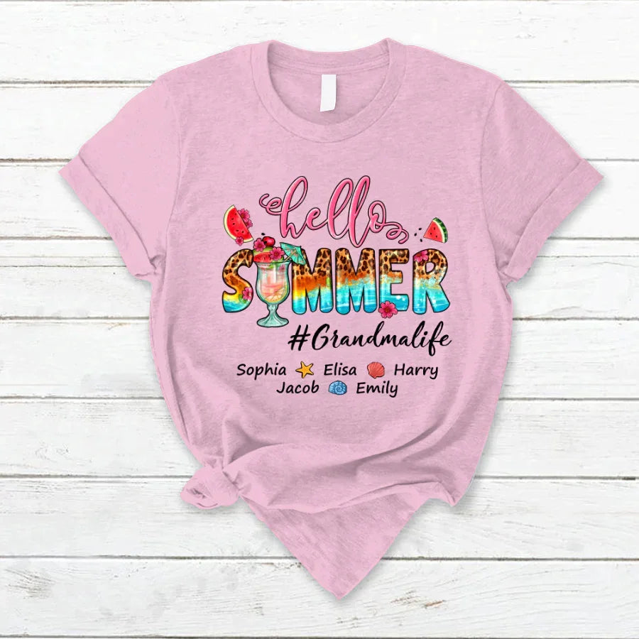 Lofaris Watermelon Leopard Hello Summer Grandma Kids T - Shirt
