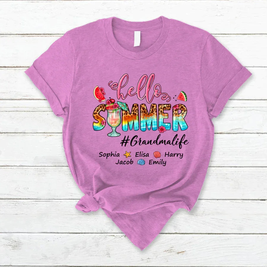 Lofaris Watermelon Leopard Hello Summer Grandma Kids T - Shirt