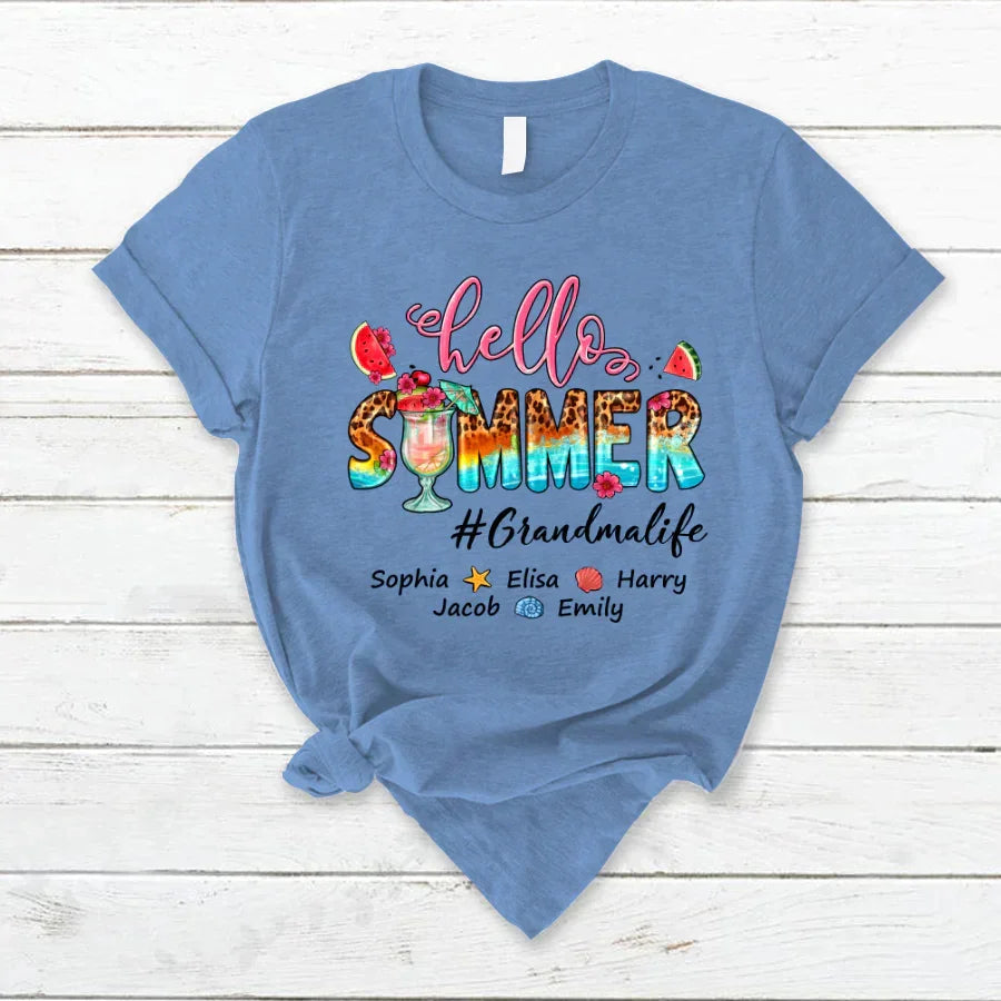 Lofaris Watermelon Leopard Hello Summer Grandma Kids T - Shirt