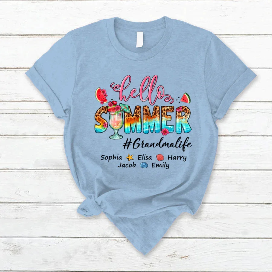 Lofaris Watermelon Leopard Hello Summer Grandma Kids T - Shirt