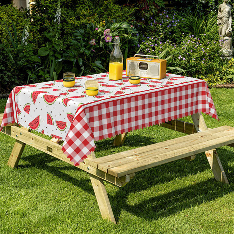 Lofaris Watermelon Red Plaid Rectangle Tablecloth for Summer