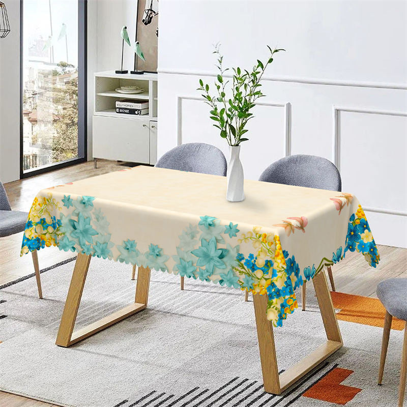 Lofaris Waterproof Ivory Flower Butterfly Rectangle Tablecloth