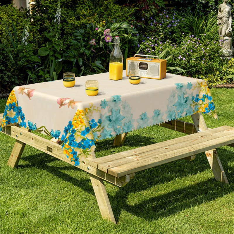 Lofaris Waterproof Ivory Flower Butterfly Rectangle Tablecloth