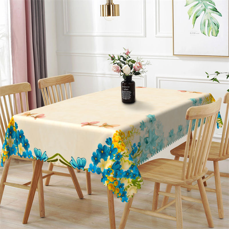 Lofaris Waterproof Ivory Flower Butterfly Rectangle Tablecloth