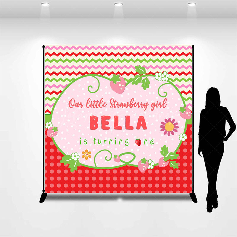 Lofaris Waves Dots Strawberries Custom 1st Birthday Backdrop