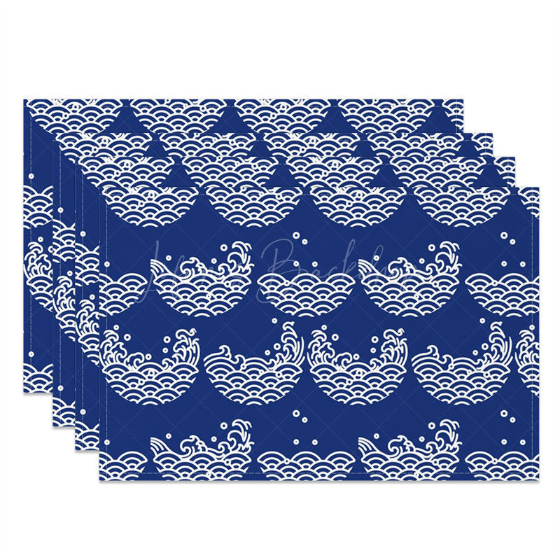 Lofaris Wavy Line Dot Blue White Dining Set Of 4 Placemats